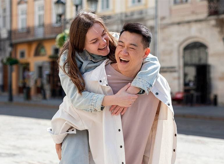 A couple enjoying time together outdoors